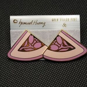 Vintage Cloisonne Floral Earrings | Samuel Huang Gold Filled Post